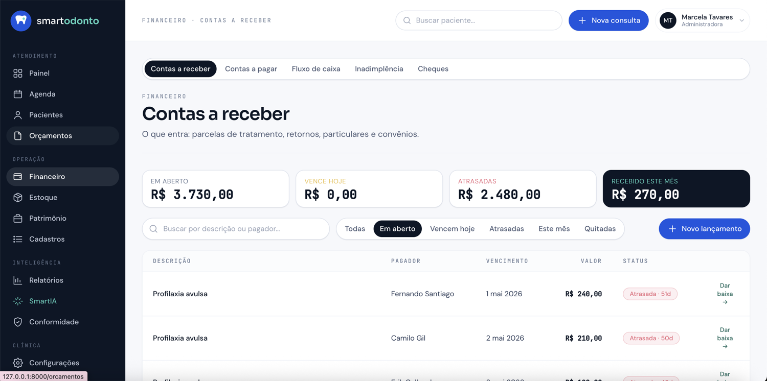 SmartOdonto · O caixa da clínica sem planilha